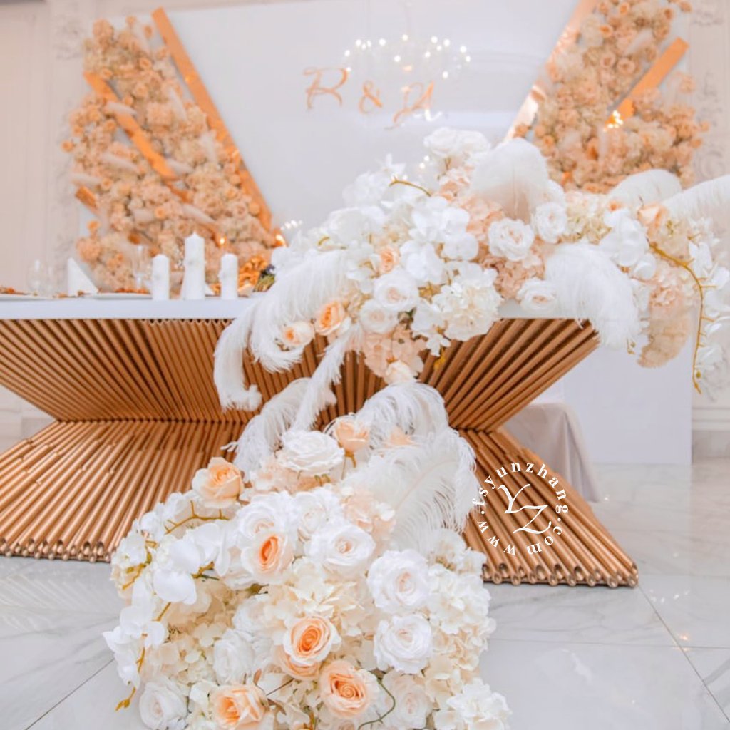 Factory Directly Wholesale Gold Stainless Steel Tube Stack MDF Rectangular Dining Table Wedding Hotel Living Room Event