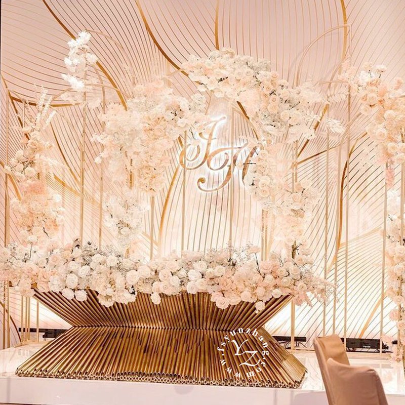 Factory Directly Wholesale Gold Stainless Steel Tube Stack MDF Rectangular Dining Table Wedding Hotel Living Room Event