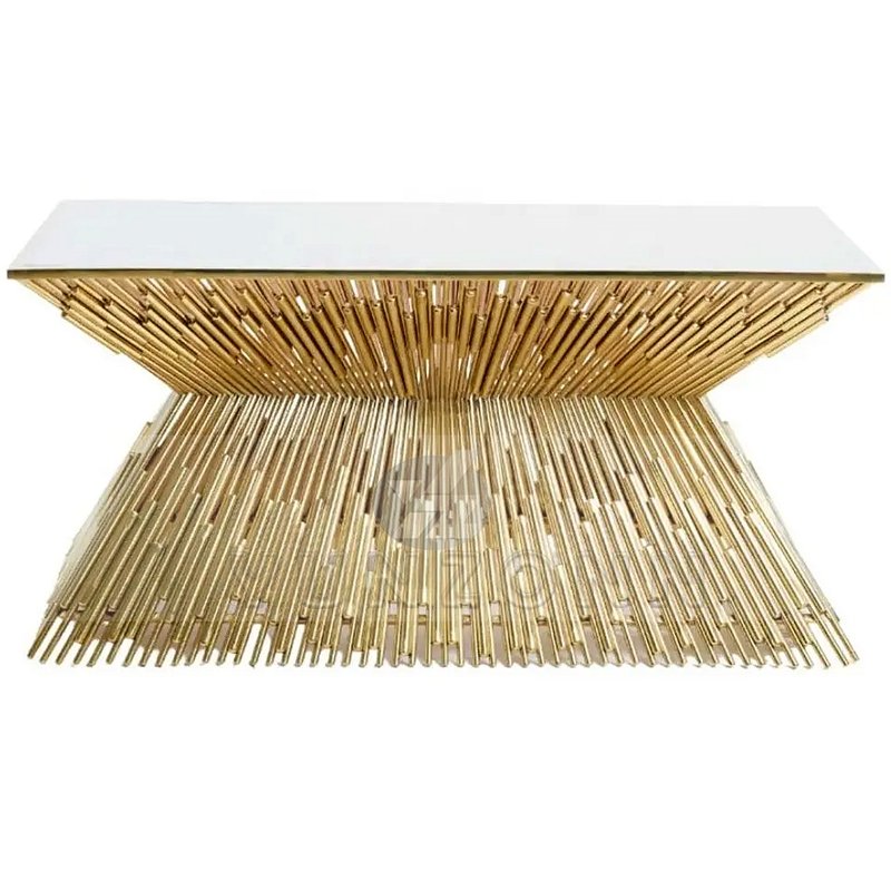 Factory Directly Wholesale Gold Stainless Steel Tube Stack MDF Rectangular Dining Table Wedding Hotel Living Room Event
