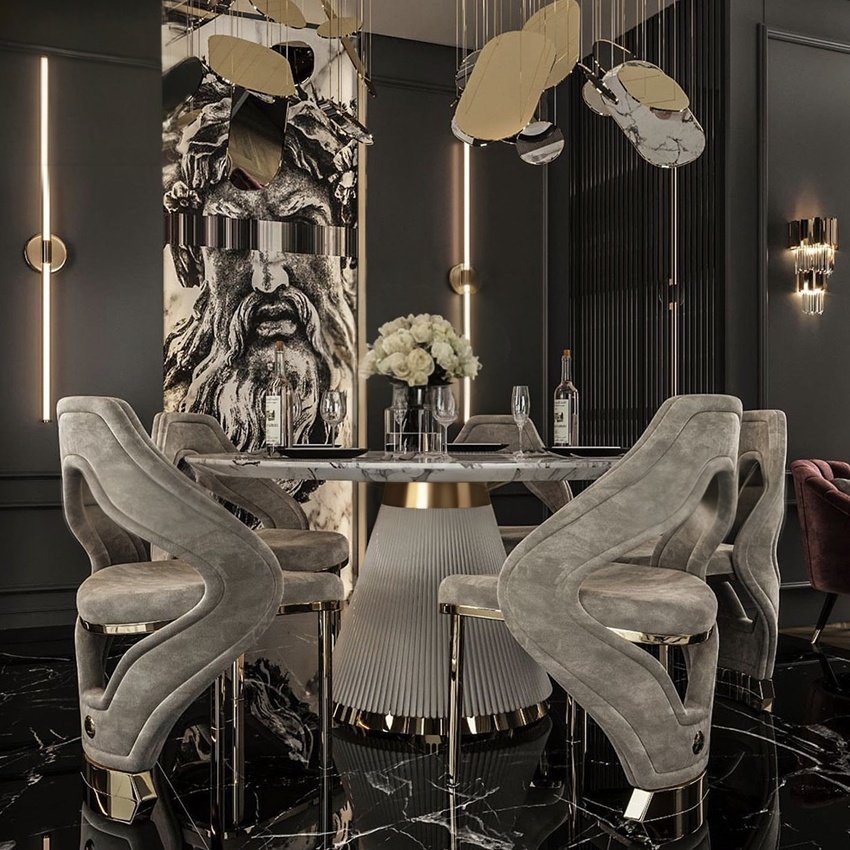 Exclusive design marble top dining tables metal golden dining room furniture 10 12 seater luxury dining table