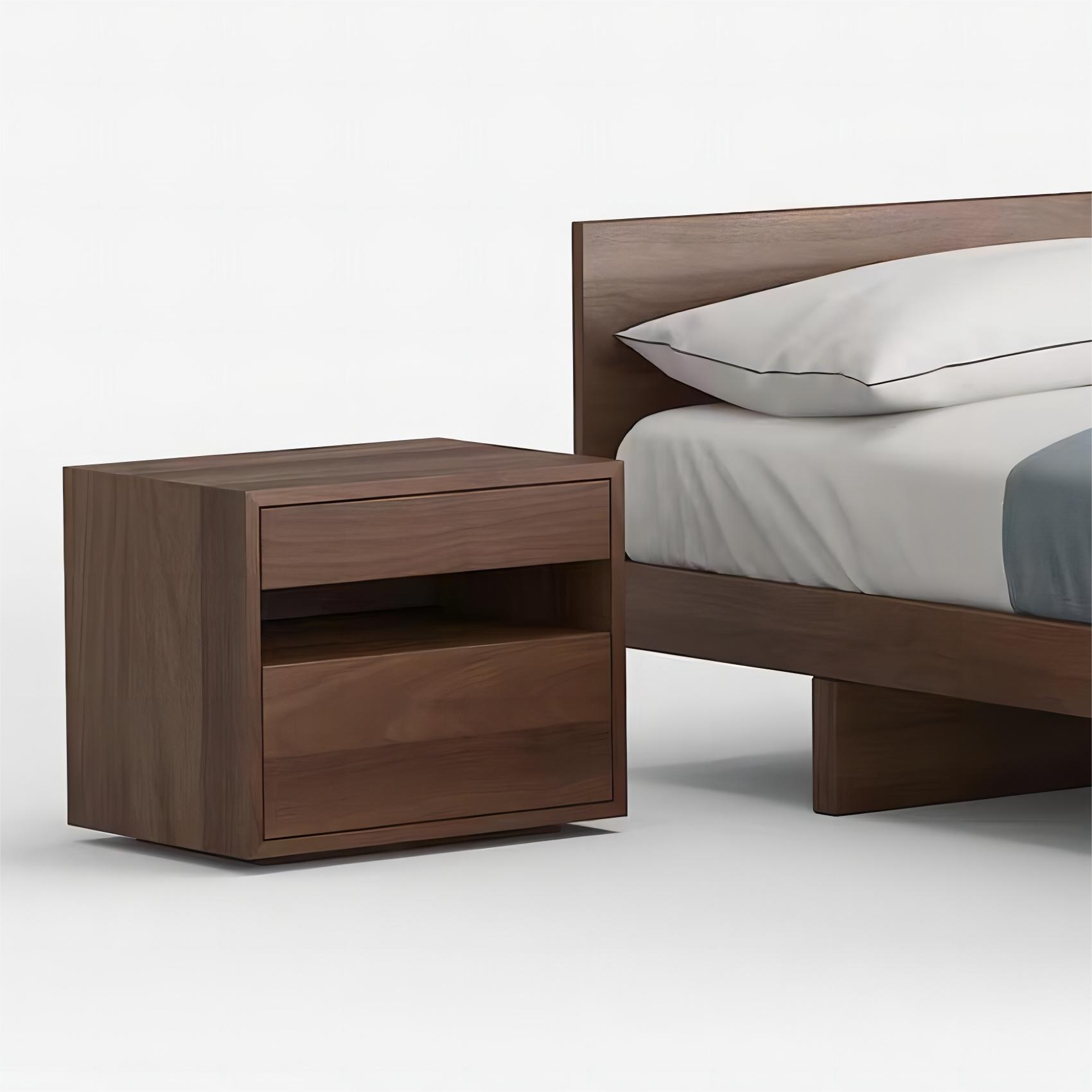 Italian style simple modern bedside table cost effective walnut wood nightstand table MDF night table