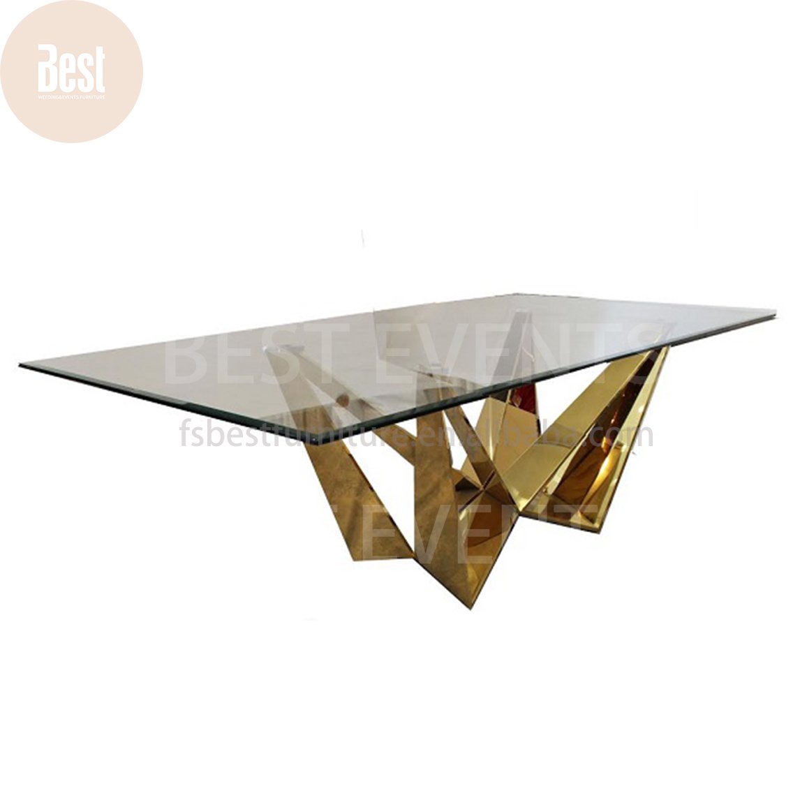 Custom Luxury Modern Rectangle Tempered Glass Stainless Steel Restaurant Table for 6-8 People