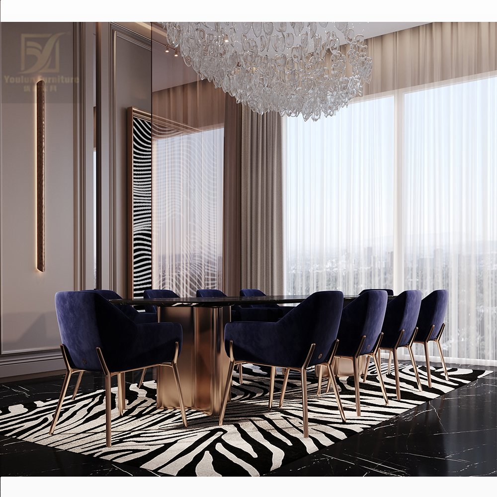 Rectangular natural 12 10 8 seaters italian black luxury marble top dining table