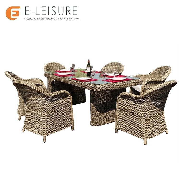 Luxury Garden Rattan Chair Outdoor Dinning table Set 6 Chairs Wood table For Dining Room