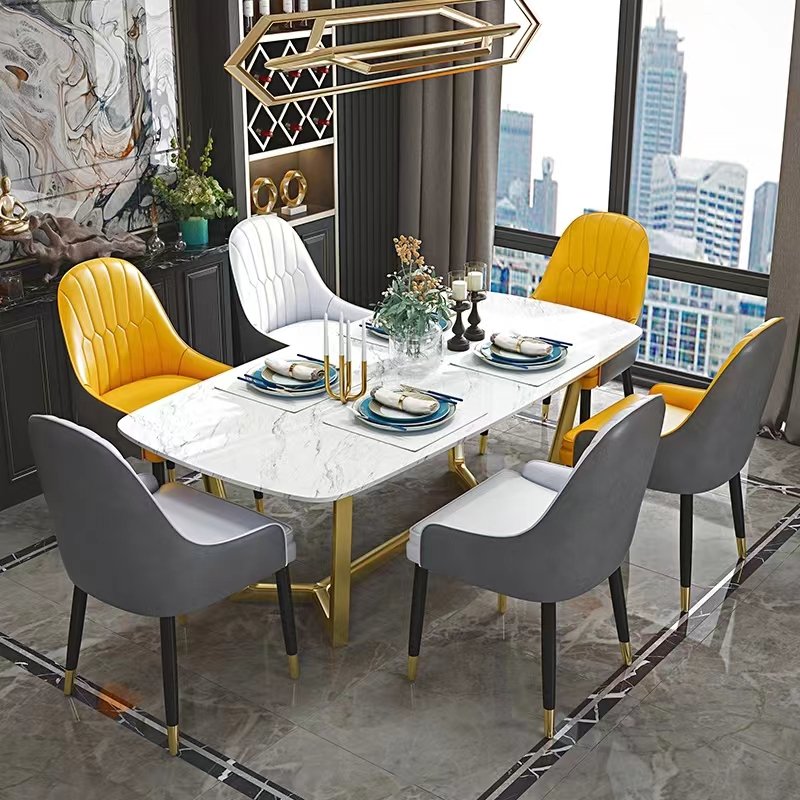Nordic Home Living Room Marble Multi Person Dining Table Tea Shop Dining Table with Rectangular Table Top