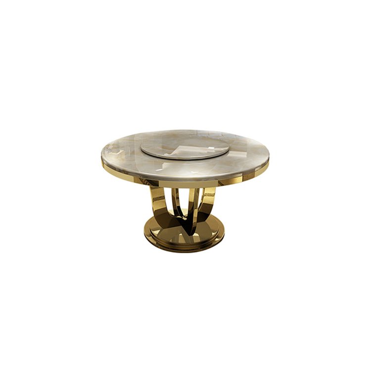 white marble gold electroplating stainless steel round dining table set for 6