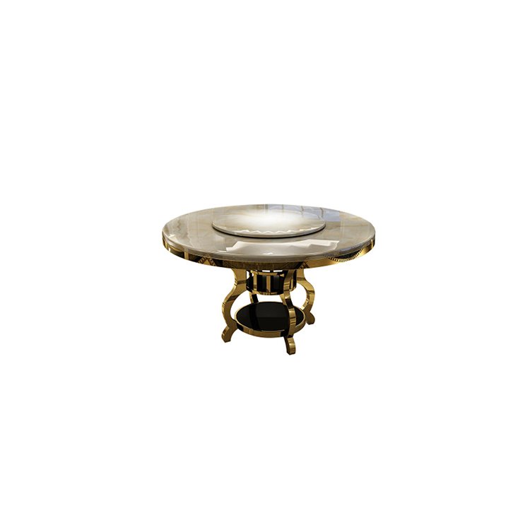 white marble gold electroplating stainless steel round dining table set for 6