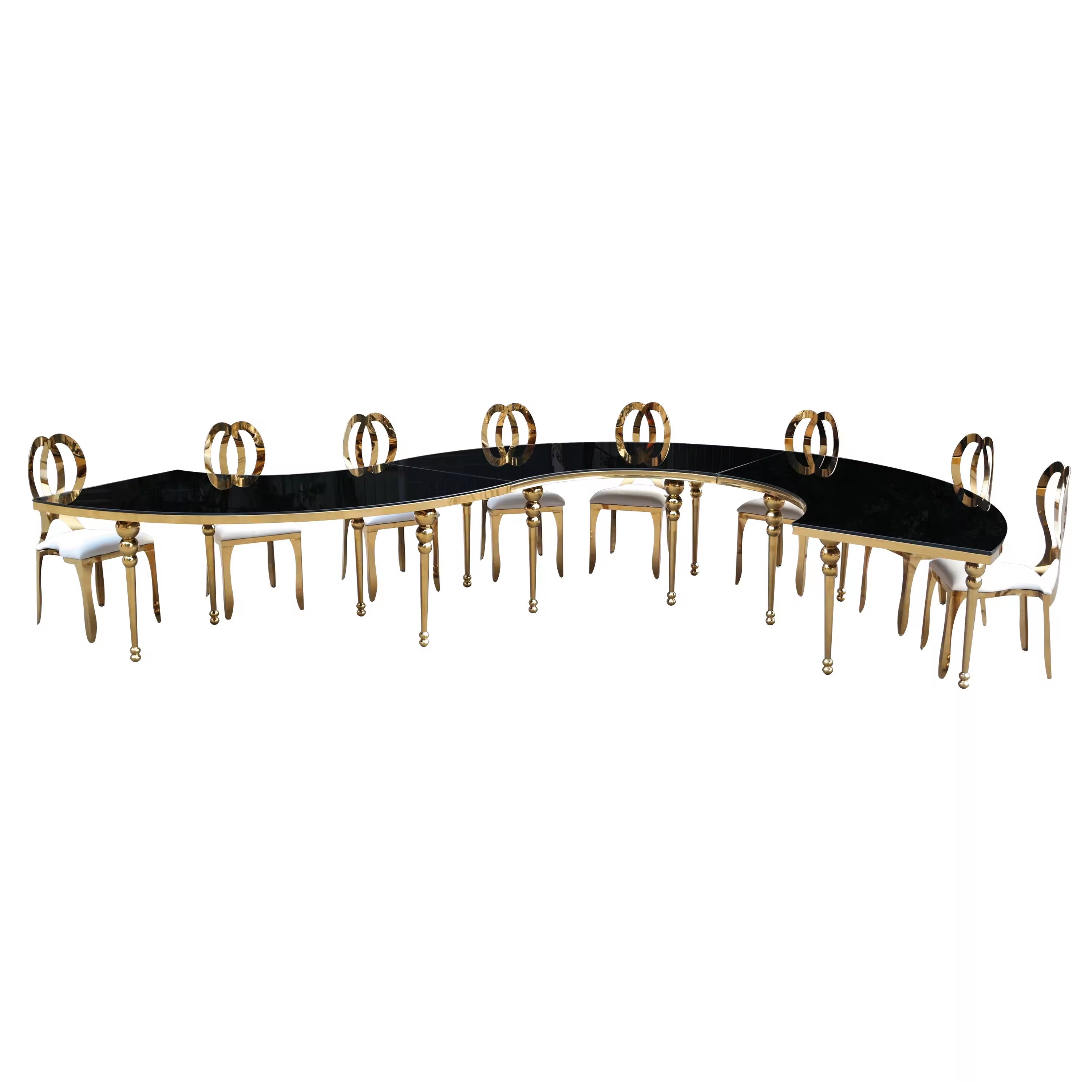 Hot Sale Black Arc Wedding Table Luxury High-Quality Glass Table Top Modern Stainless Steel Dining Table