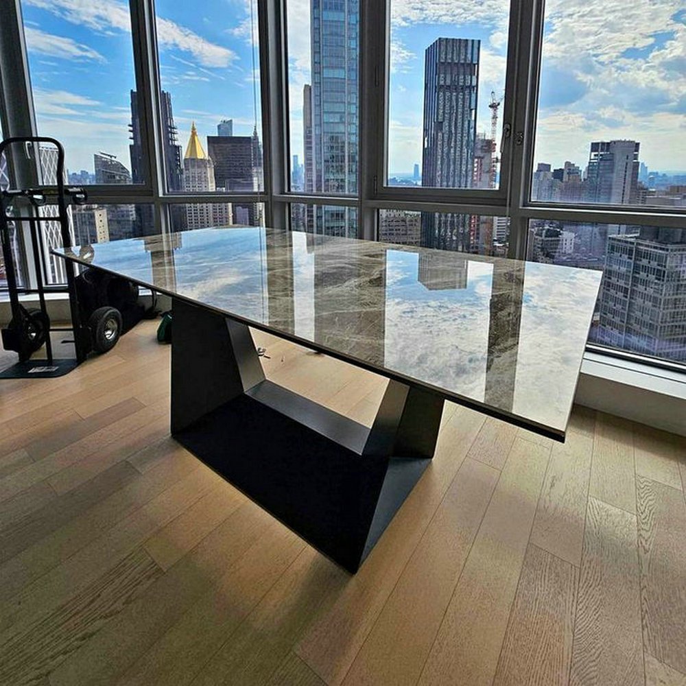 Customized Modern Design Space Saving Ceramic Top Table Metal Rectangular Restaurant Extendable Dining Table Set for Dining Room