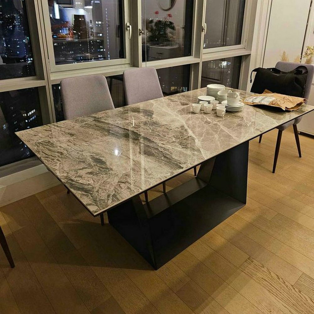 Customized Modern Design Space Saving Ceramic Top Table Metal Rectangular Restaurant Extendable Dining Table Set for Dining Room