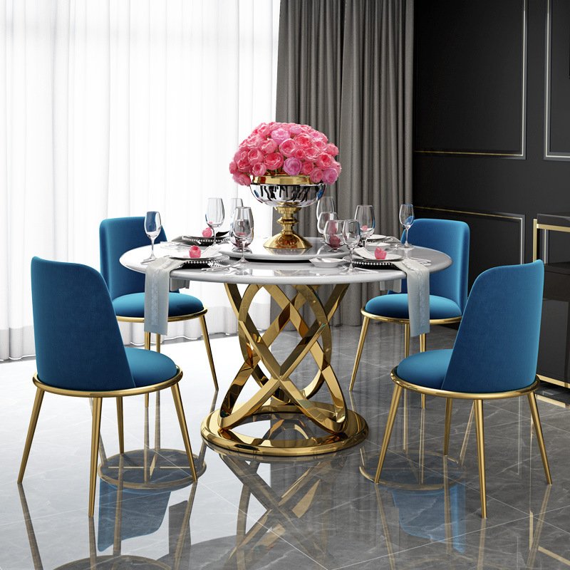 Luxury Italian Designs Rock Plate Sintered Stone Marble Rotating Center Round Dining Table Set