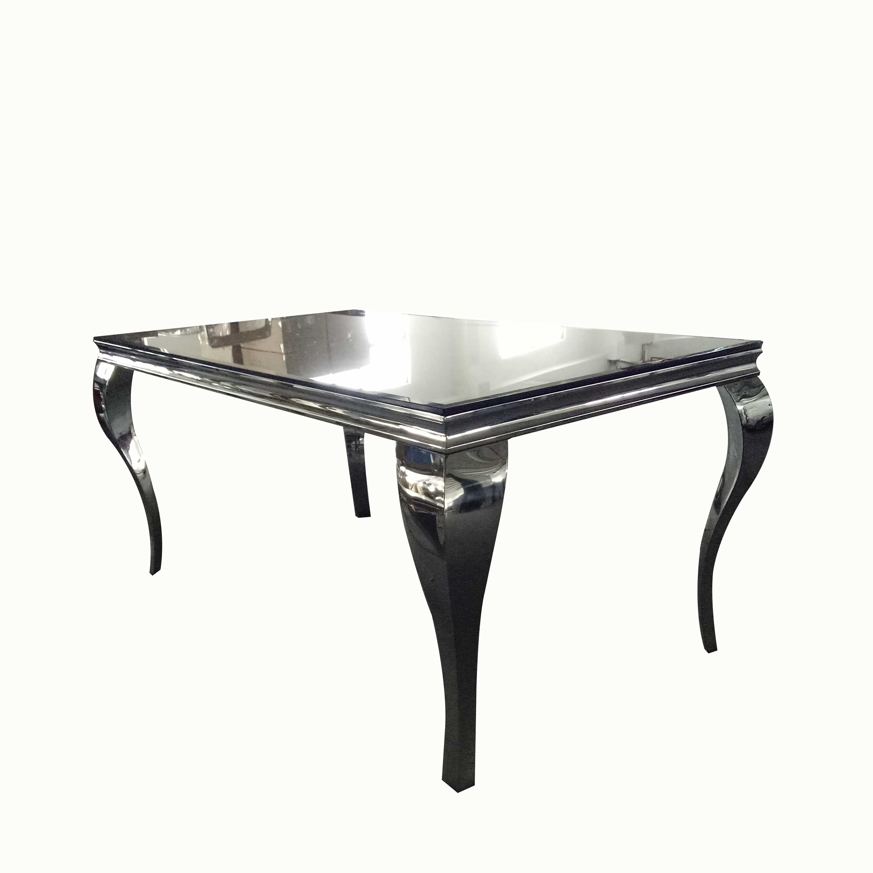 Customized furniture simple style stainless steel legs glass top dining table