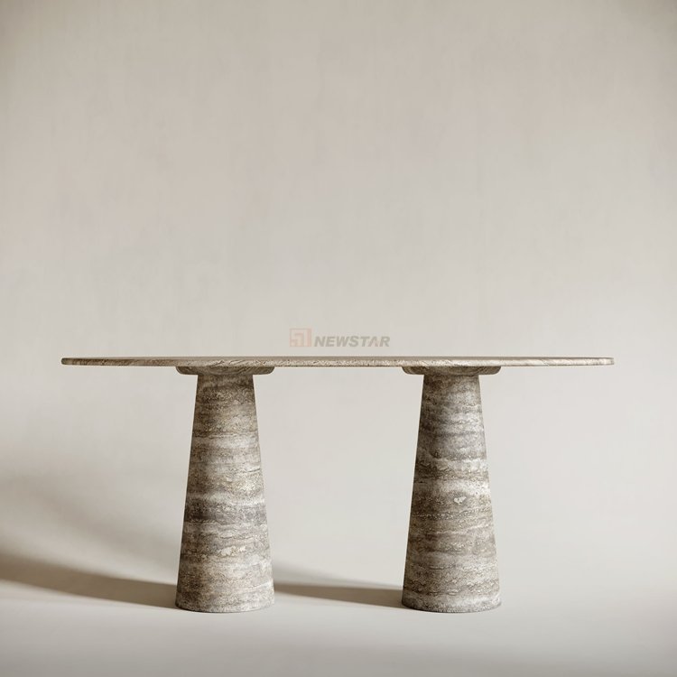 Italian dining table set console table indoor furniture silver grey travertine natural marble custom modern luxury dining table