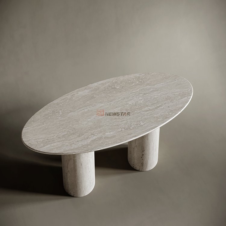 Italian dining table set console table indoor furniture silver grey travertine natural marble custom modern luxury dining table