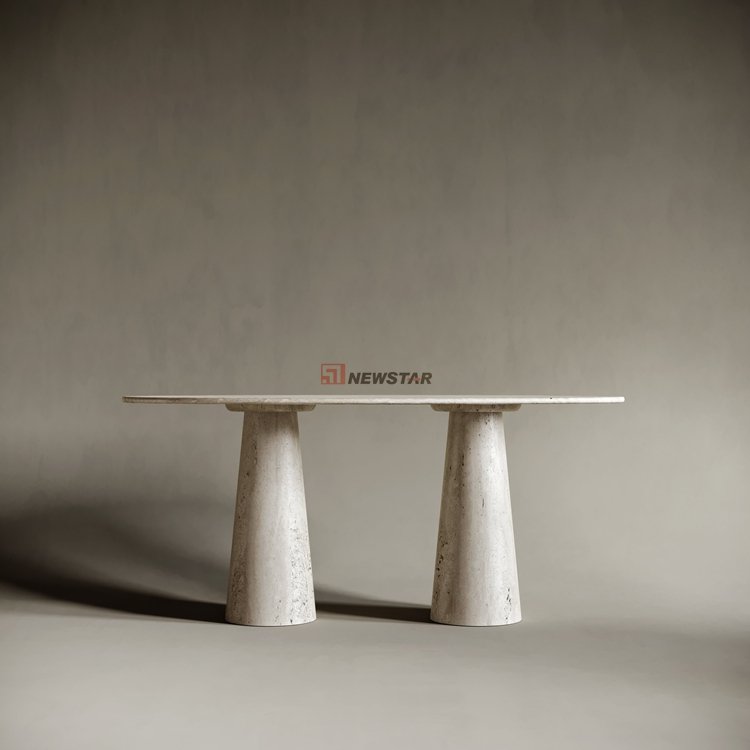 Italian dining table set console table indoor furniture silver grey travertine natural marble custom modern luxury dining table