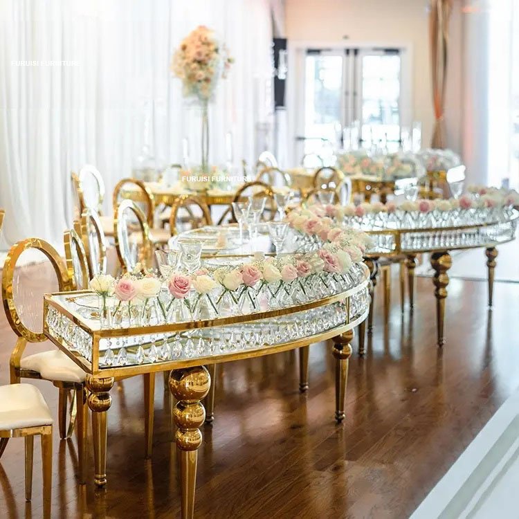 Luxury Hotel Transparent Glass Top Round Wedding Table For Wedding Party Stainless Steel Base Event Dining Tables