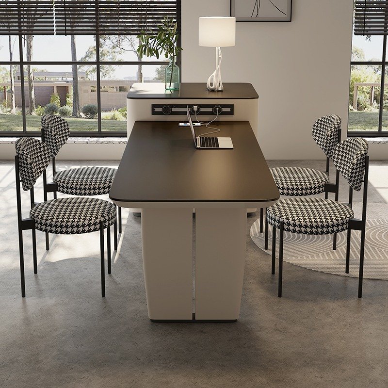 Modern rock slab dining table kitchen island table integrated with expandable multi-functional restaurant wood table