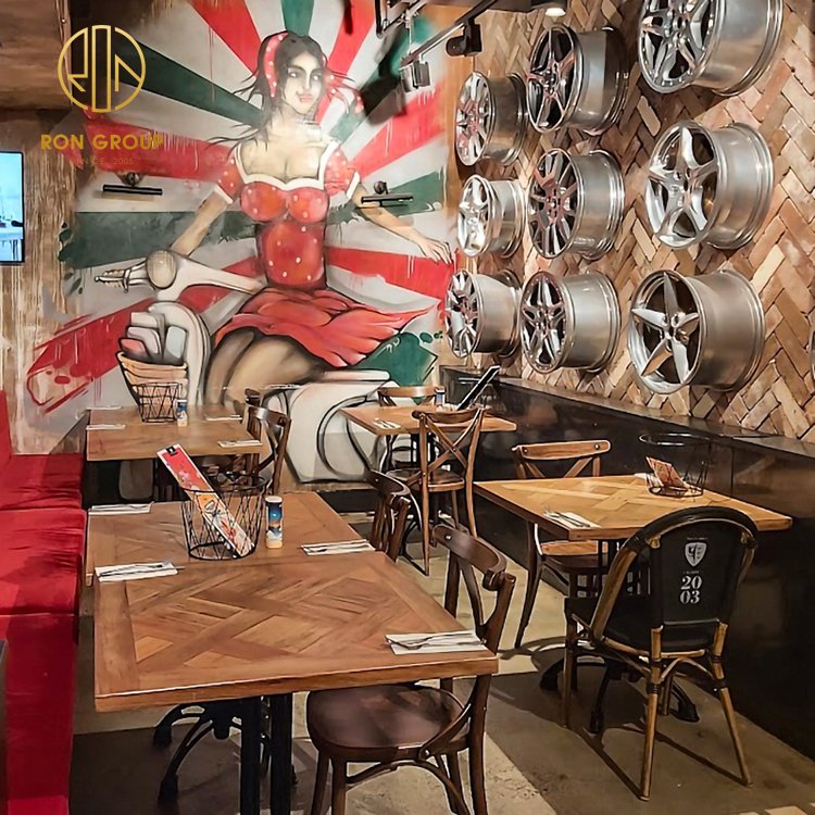 Wholesale Restaurant Cafe hotel table and chairs top Custom Design Square Round Solid Wooden hotel Table set seater