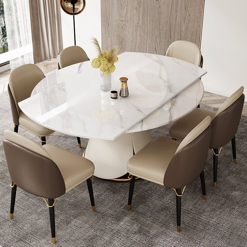 Top Dining Table Set Aluminum Base Table Home Furniture 6 Seater Extension Modern Dining Room Kitchen Table