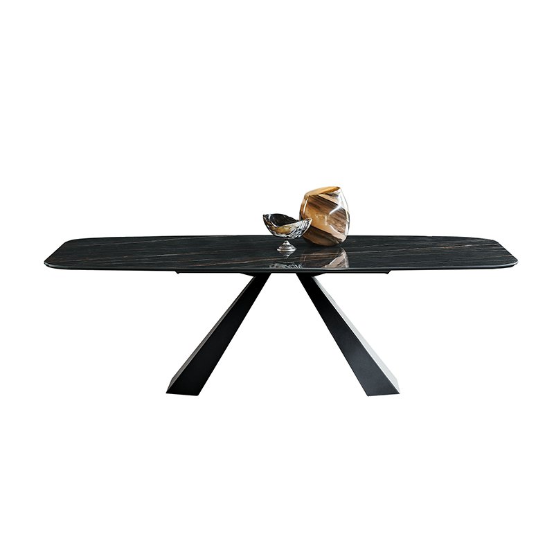 hot selling item on sale morden home furniture metal legs high gloss porcelain rectangular black sintered stone dining table