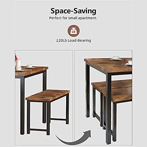 Industrial Style Dining Room Furniture Wood Kitchen Breakfastbar Table Set with 2 Bench Home Furniture Modern Solid Wood Wooden