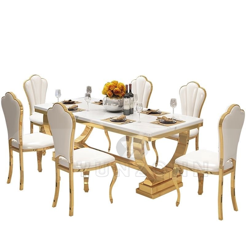 New Design Luxury Dining Table with Metal Base and Marble Home Furniture Manufacturer Stainless Steel Modern 12 Dining Room