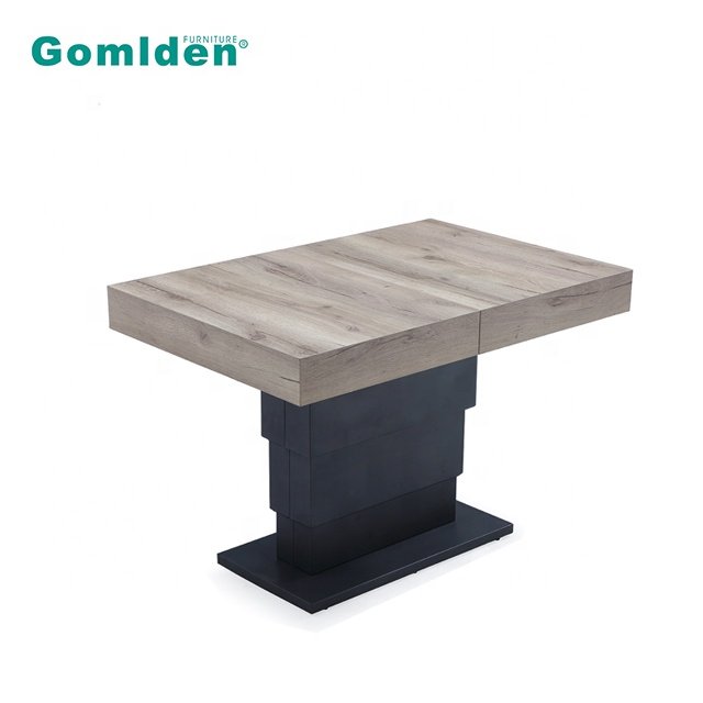 B2491 Convertible Rectangular Extendable Dining Table Simple Convertible Foldable Apartment Office Bar MDF Steel Stone Metal