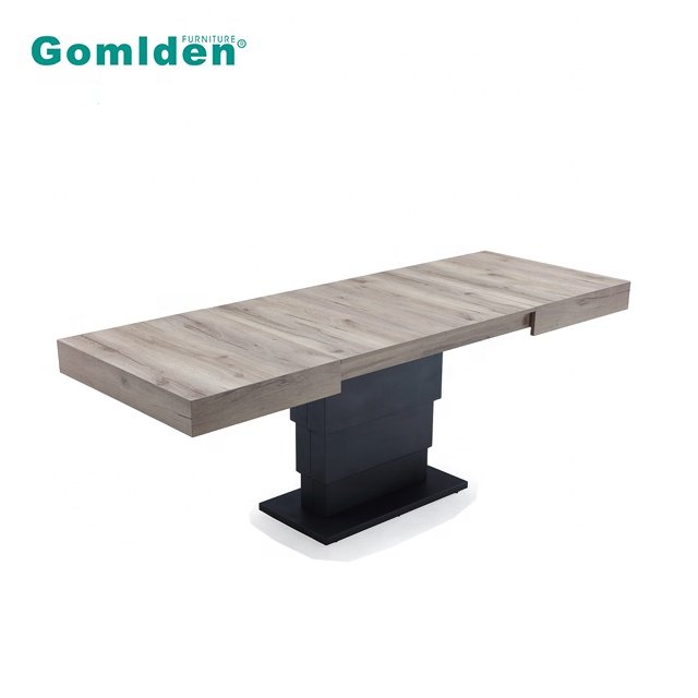 B2491 Convertible Rectangular Extendable Dining Table Simple Convertible Foldable Apartment Office Bar MDF Steel Stone Metal