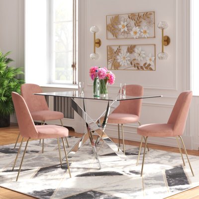 Modern minimalist Golden plated clear round tempered glass dinner table