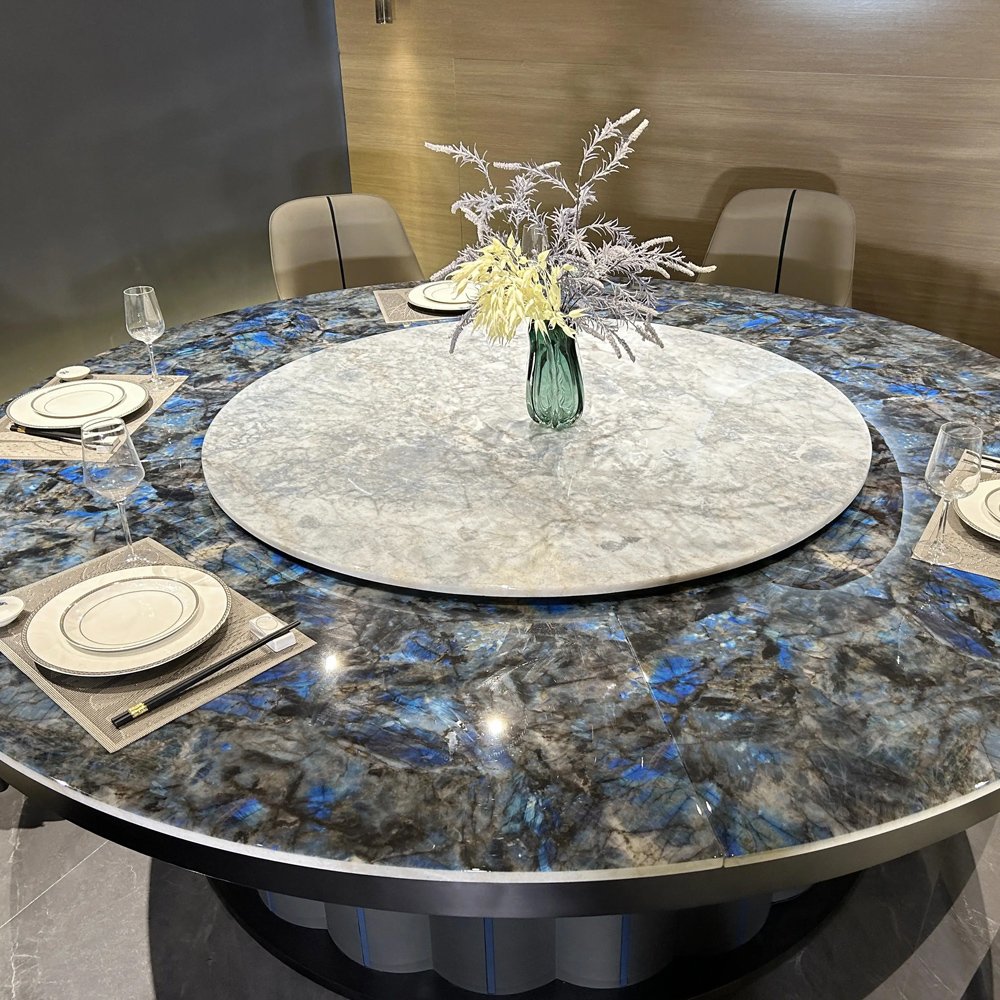 Zhuoyue Wholesale hot style electric round marble large dining table with built-in hot pot table and turntable for 10 20 seats