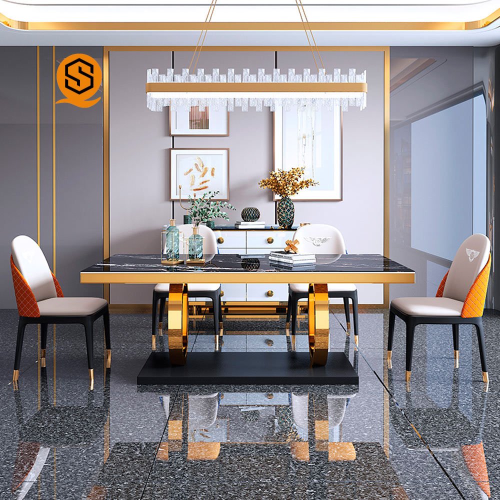 2024 Hot Sale Customised New Luxury Modern Dining Room Home Furniture Rectangular Dining Table Set