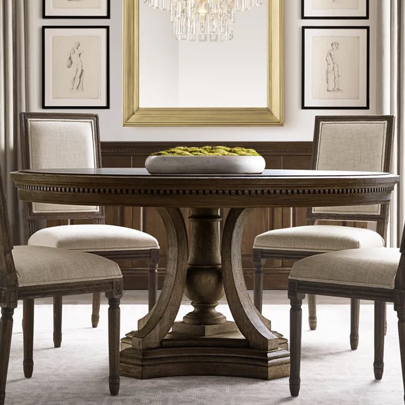Designer Modern 42" 48" Small Round Solid Oak Wood Dining Table Set 4 Chairs Dining Room Furniture Wooden Table