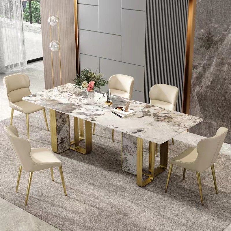 2025 New Marble Dining Table with Gold Metal Legs 12-Seater Modern Kitchen Furniture