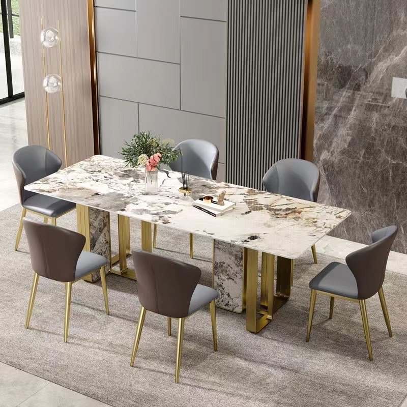 2025 New Marble Dining Table with Gold Metal Legs 12-Seater Modern Kitchen Furniture