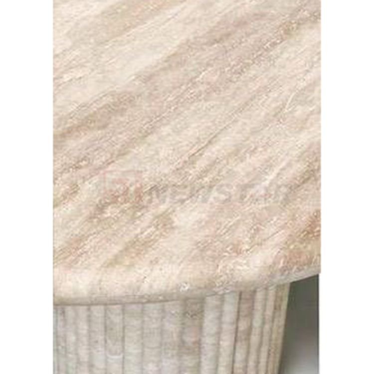 Newstar Customized Beige Travertine Dining Table, Fluted Oval Marble Stone Table, Luxury Design