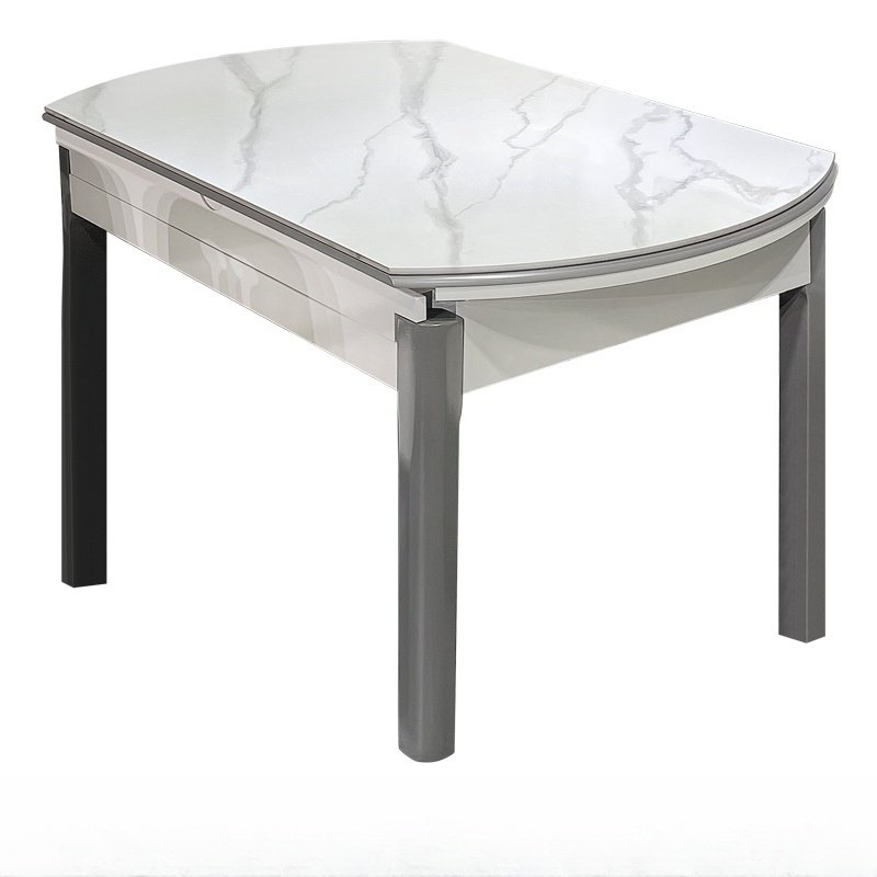 Modern dining room with extended rock slab top dining table round solid wood Restaurant table set 6 seater and chair