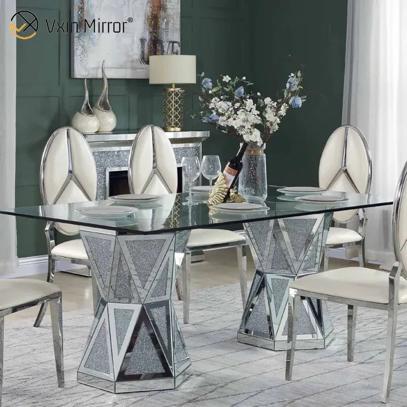 Crushed Diamond Dining table and Chairs Toughened glass table top Modern Furniture