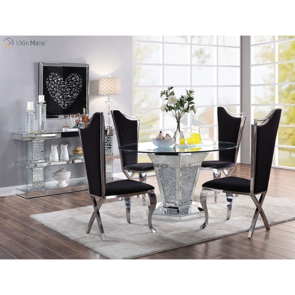Crushed Diamond Dining table and Chairs Toughened glass table top Modern Furniture