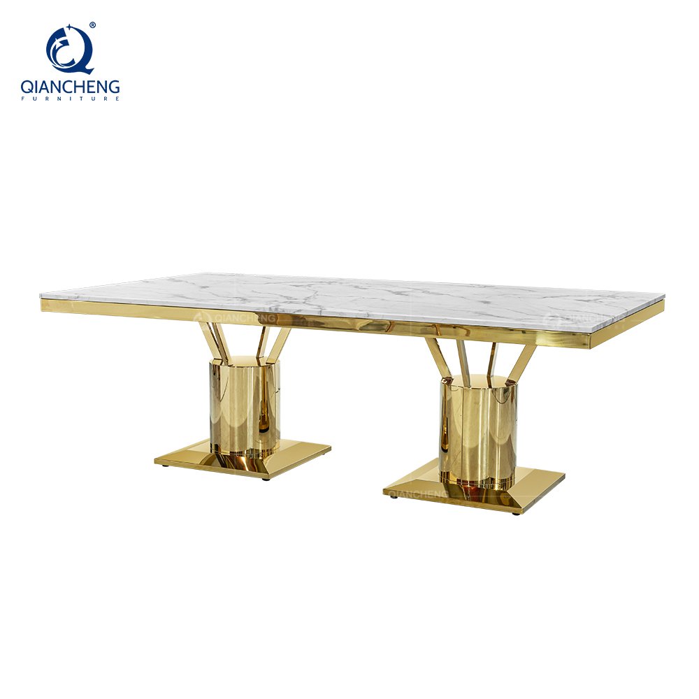 Light luxury marble dining table modern simple home rectangular dining table and chair combination of small stainless steel