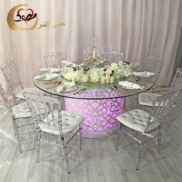 Sidixuan factory Glas tisch led lamps tempered glass event dining table round