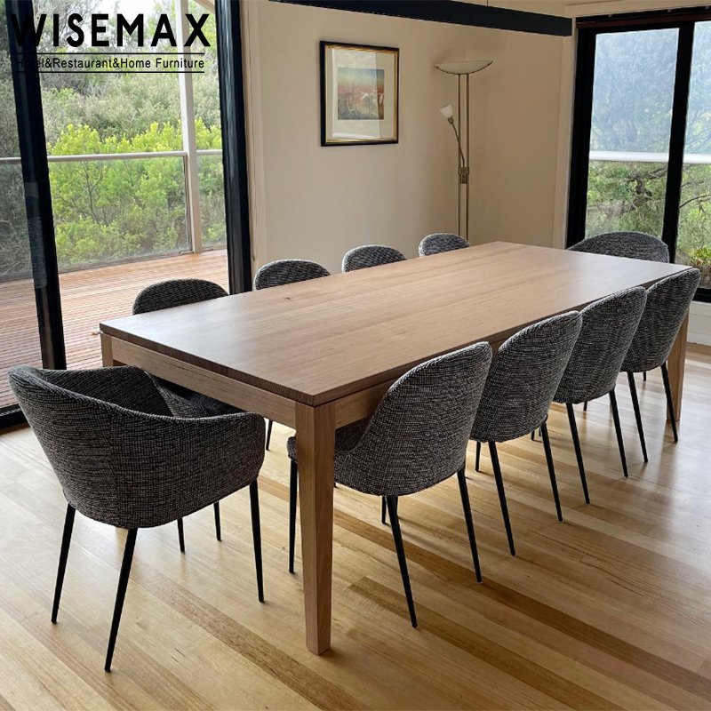 WISEMAX FURNITURE Wabi-sabi home furniture oak wood frame rectangle natural walnut modular dining table and chairs for apartment