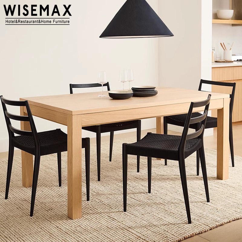 WISEMAX FURNITURE Wabi-sabi home furniture oak wood frame rectangle natural walnut modular dining table and chairs for apartment