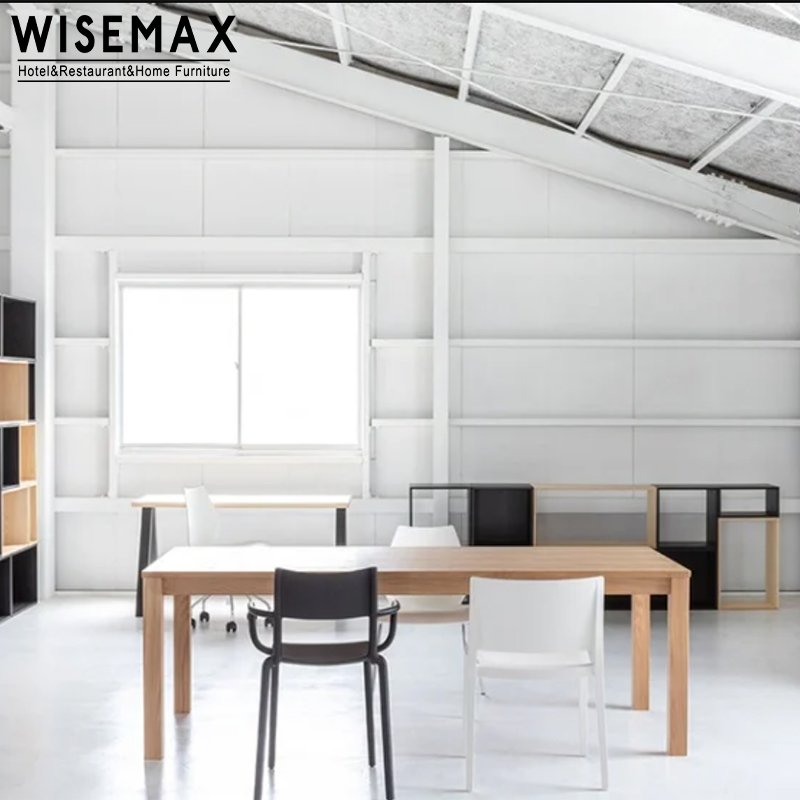 WISEMAX FURNITURE Wabi-sabi home furniture oak wood frame rectangle natural walnut modular dining table and chairs for apartment