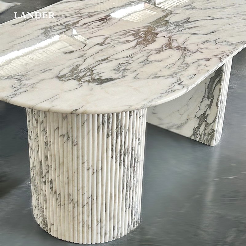 Luxury Arabescato Corchia White Marble Dining Table Oval Design with Polished Finish Natural Stone Furniture for Hotel Kitchen