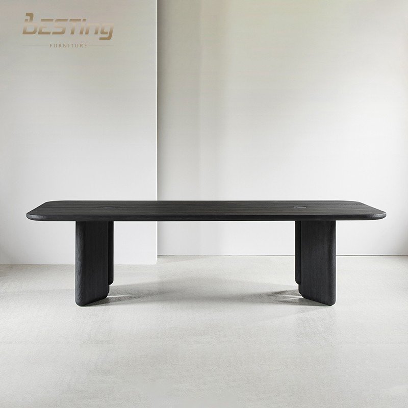 Modern design black teak thick solid wood leg square 6 seater dining table for restaurants