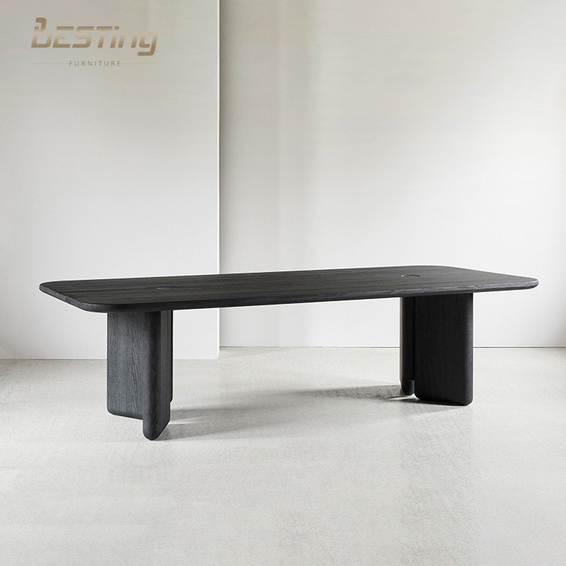 Modern design black teak thick solid wood leg square 6 seater dining table for restaurants