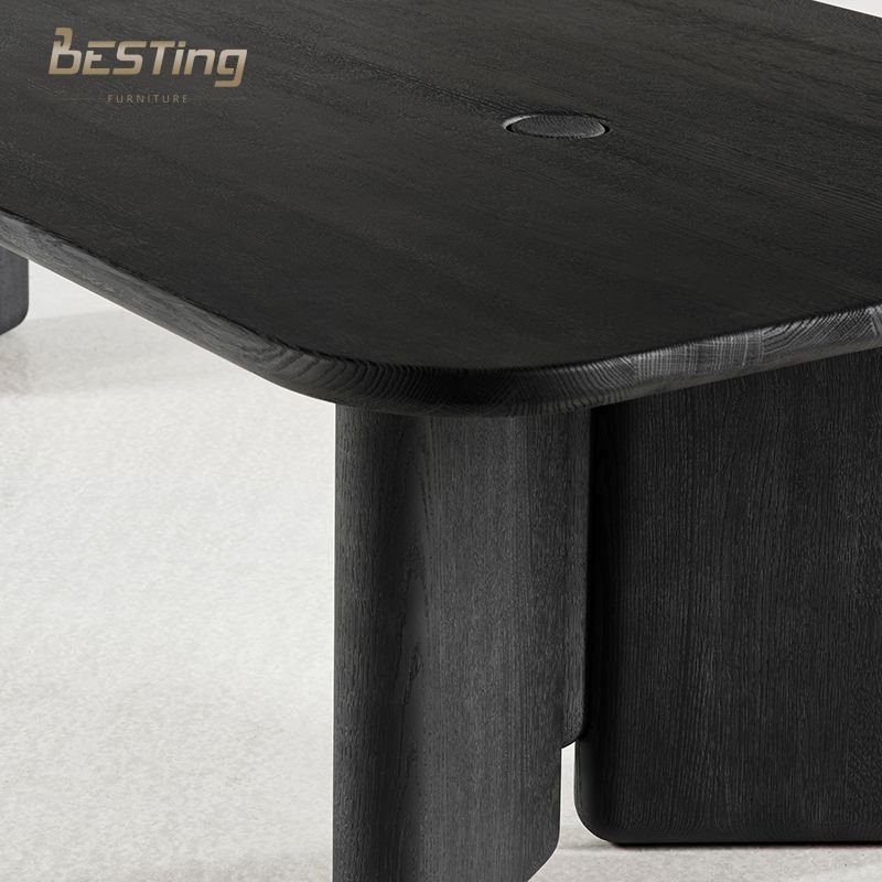 Modern design black teak thick solid wood leg square 6 seater dining table for restaurants
