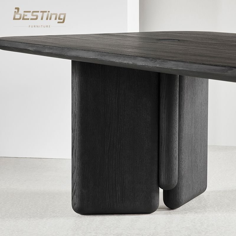 Modern design black teak thick solid wood leg square 6 seater dining table for restaurants