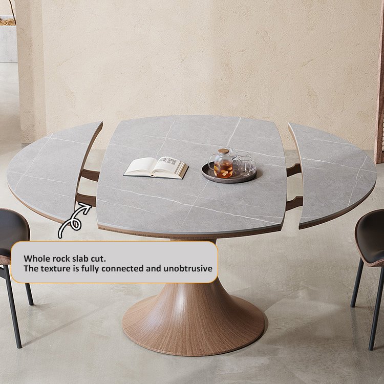 Solid wood rock plate dining table telescopic household foldable square round dual-use modern simple dining table