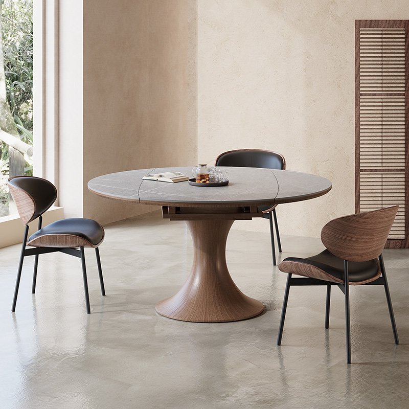 Solid wood rock plate dining table telescopic household foldable square round dual-use modern simple dining table